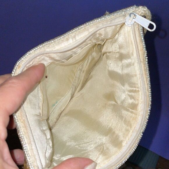 Gold sequined & beaded small cloth crossbody purse - Picture 8 of 10